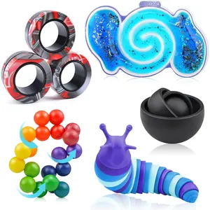 X-SRT21 5Pcs Fidget Toys Adults Pack,Stocking Stuffers for Teens Boys Girls,Autism Sensory Toys with Fidget Spinner Slug Magnetic Rings,Squishy Fidget Toys ADHD Stress Relief, for Kid-B