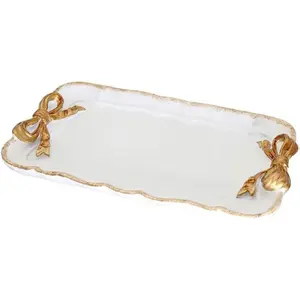 Vintage Decorative Tray Jewelry Organizer Retro Design Bow Resin Plate for Rings Necklace Bracelets Earrings Cosmetics Storage Smooth Art Deco Gift for Women