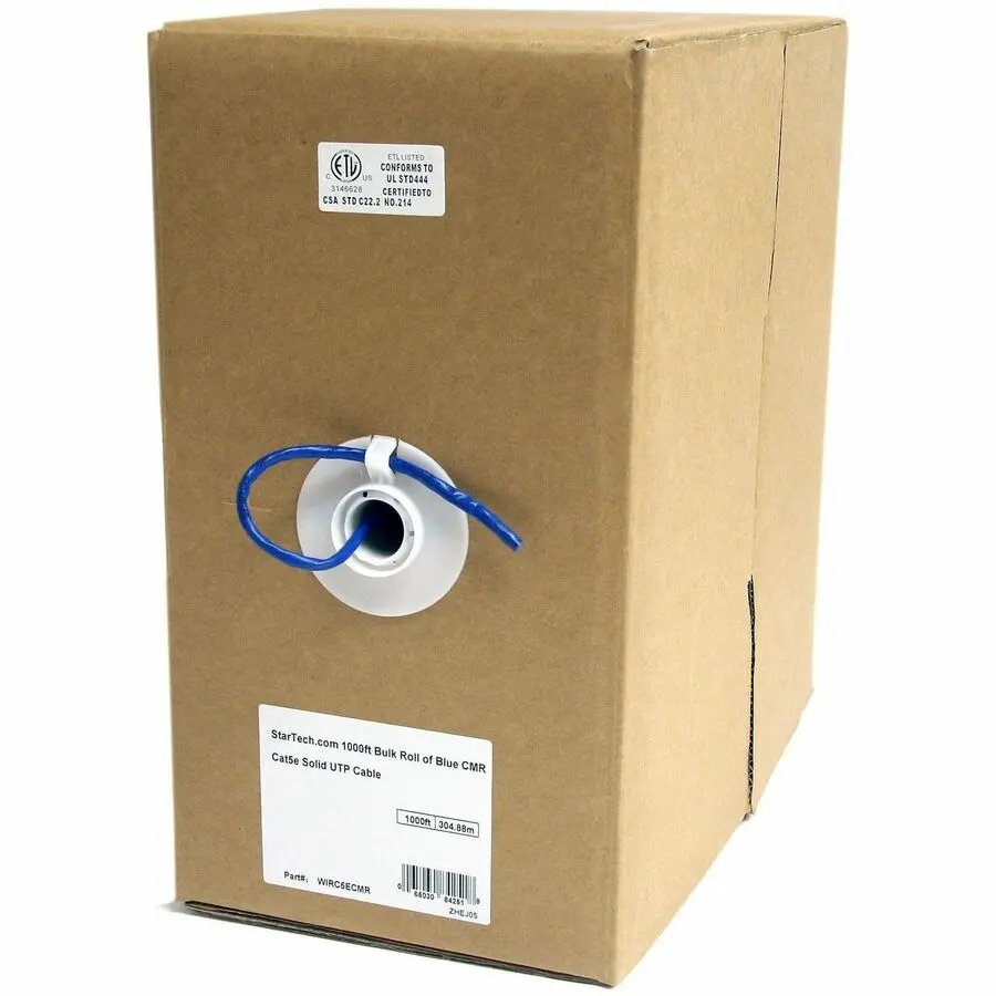 StarTech 1000ft Bulk Roll Blue CMR Cat5e Solid UTP Data Transfer Cable, Solid Cable
