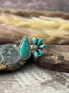 Handmade Sterling Silver Kingman Turquoise Adjustable Ring "Signed Nizhoni"