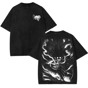 Unisex Luffy JoyBoy 1 Piece Retro-Vintage Short-Sleeve Graphic T-Shirt, 100% Premium 230gsm Pre-Washed Acid Wash Graphic Cotton, Oversize Fit Print Detail, Round Seamless Rib Collar All-Seasons Menswear Streetwear Gift For Fans