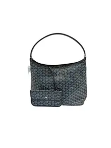 Pre-owned Goyard Rouette Soft Hobo Bag Gray/Black Goyardine Canvas Preowned Authentic Slouchy Shoulder Bag with Pouch
