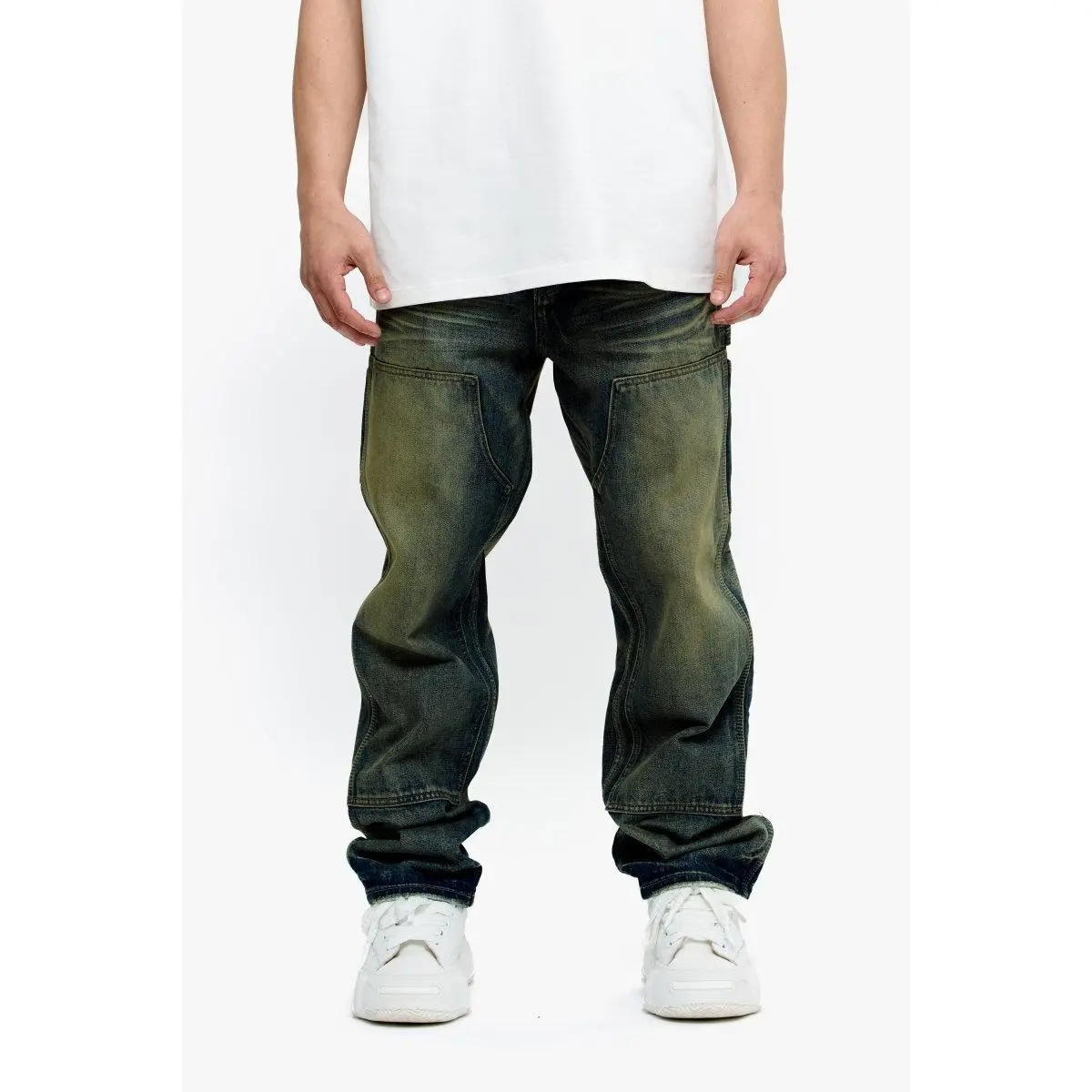 Men's Cotton Straight Leg Vintage Fit Denim Jeans - Classic Casual Menswear with Pocket Design, Reinforced Panels, Tonal Stitching