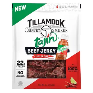 Tillamook Country Smoker Tajín Flavored Chili Lime Beef Jerky 2.2 Ounce High Protein Dried Snack Savory and Tangy Flavor Ready to Eat - Dry