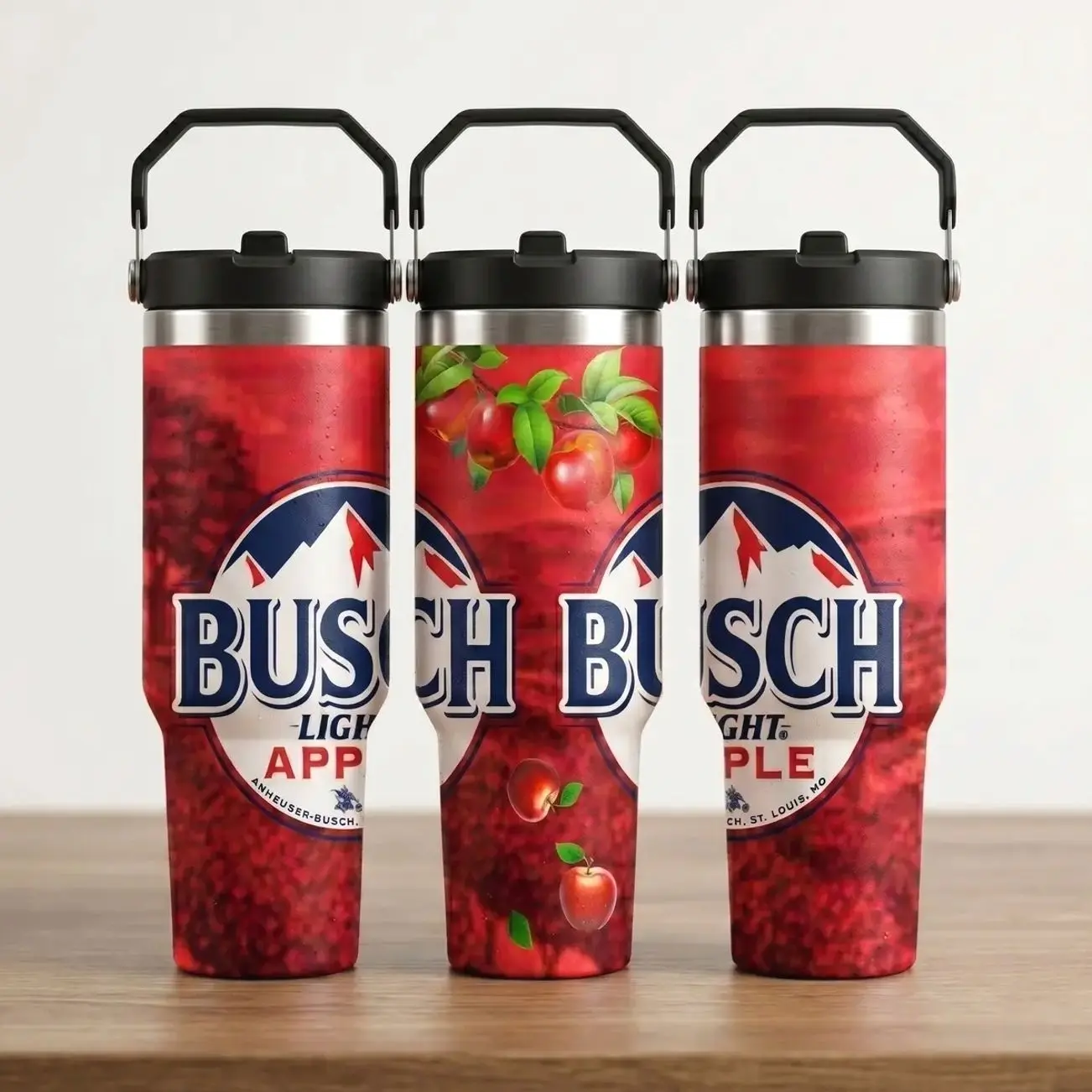 B.Light Apple 40oz 30oz 20oz Tumbler with Handle, Red Apple Graphic Insulated Travel Cup with Straw Lid