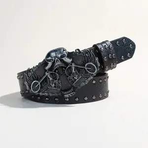 Lotte Johnson Men's Skull Dark Style Snap Buckle Belt Punk Futuristic Street Versatile Denim Belt Unisex