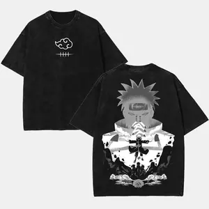 Retro Heavy Limited Pain Naruto Anime Double Printed Vintage Washed Tee Unisex Anime Manga Washed Heavy Cotton T-shirt