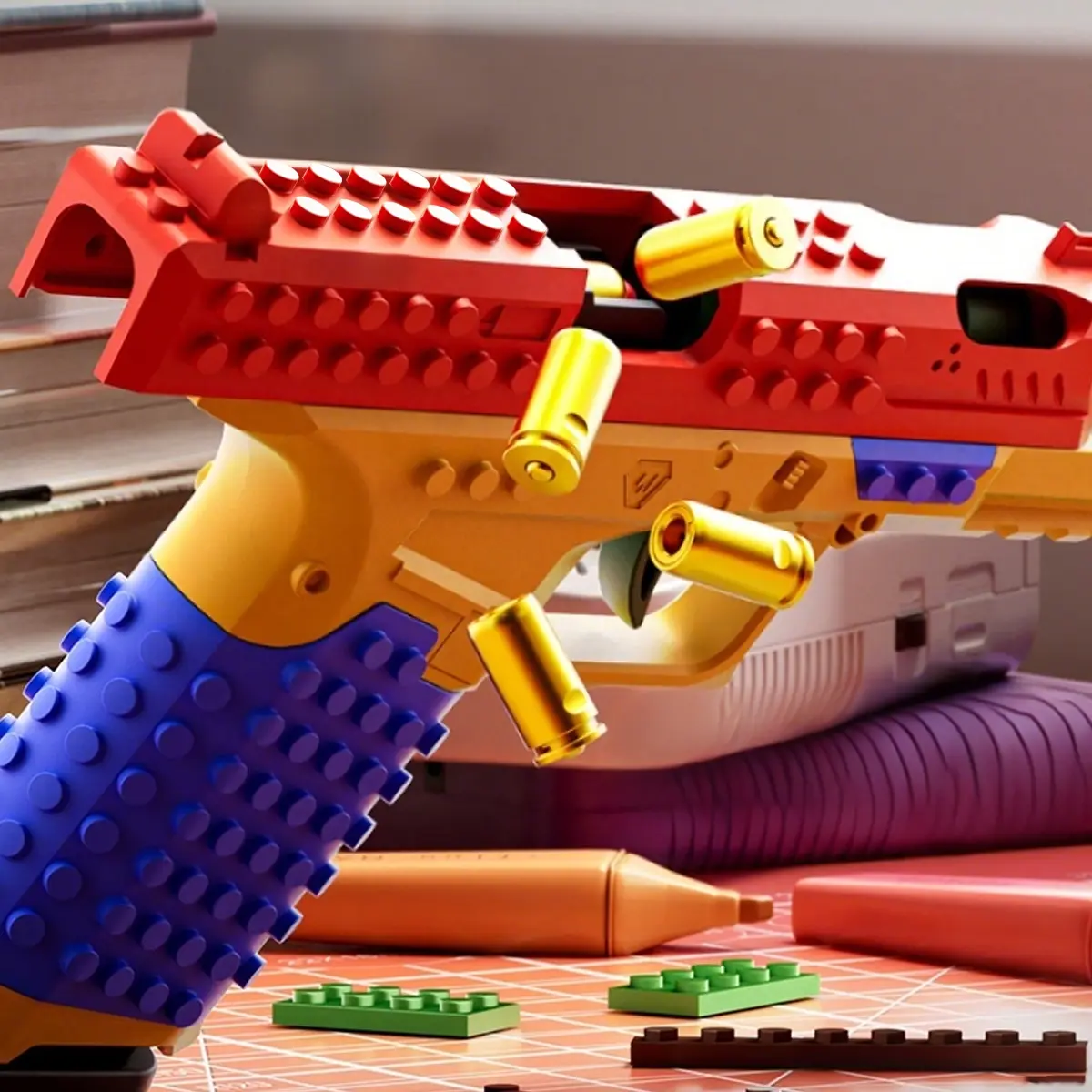 Soft Bullet Building Block Toy Gun, DIY Creative Handgun, Stem Model Display, Suitable for 6 Years+, Birthday Gift