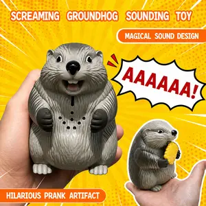 Funny Screaming Groundhog Toy with Removable Cookie, “AAAA！”Meme Animal Figure, Stress Relief Desk Toy, Interactive Prank Gag Gift for Kids and Adults, Party Favor