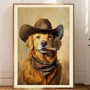 Dogs Cowboy light one up and chill Brew Print, Dogs Neutral Aesthetic Vintage unframed poster, Funky Western Art Wall Art, Unique Gift for Men Dad