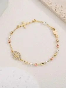 Women's Elegant Virgin Mary Design Bracelet with Cross, Fashionable Religious Jewelry, Versatile and Delicate Birthday Gift, Faith wear jewelry, Copper Cross Bracelet