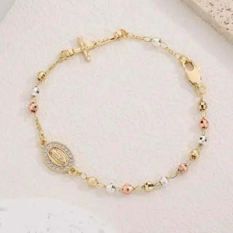 Women's Elegant Virgin Mary Design Bracelet with Cross, Fashionable Religious Jewelry, Versatile and Delicate Birthday Gift, Faith wear jewelry, Copper Cross Bracelet, Bracelets Jewelry