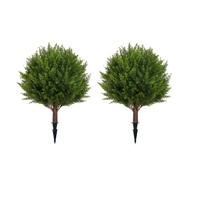Artificial Cedar Topiary Ball Trees with Ground Spike Outdoor Decorating UV Resistant Faux Cypress Shrubs Fake Evergreen Boxwood Plant Bush for Front Porch Home Garden Ornament Set of 2 Items Fruit Goods Decorative artificial cedar topiary tree porch