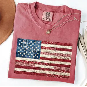 [PRINTED SHIRT] Comfort Colors 4th Of July T Shirt, Retro American Flag Tee, Patchwork Usa Shirt, Patriotic Shirt, Fourth Of July Shirt, Usa Flag Tee