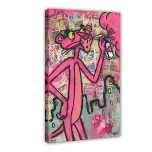 Modern Pink Panther Graffiti Art Canvas Painting – Colorful Wall Poster Print for Living Room & Home Decor