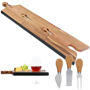 G Francis Acacia Wood Puzzle Cheese Board Set with Knives - Charcuterie Board Gift Set