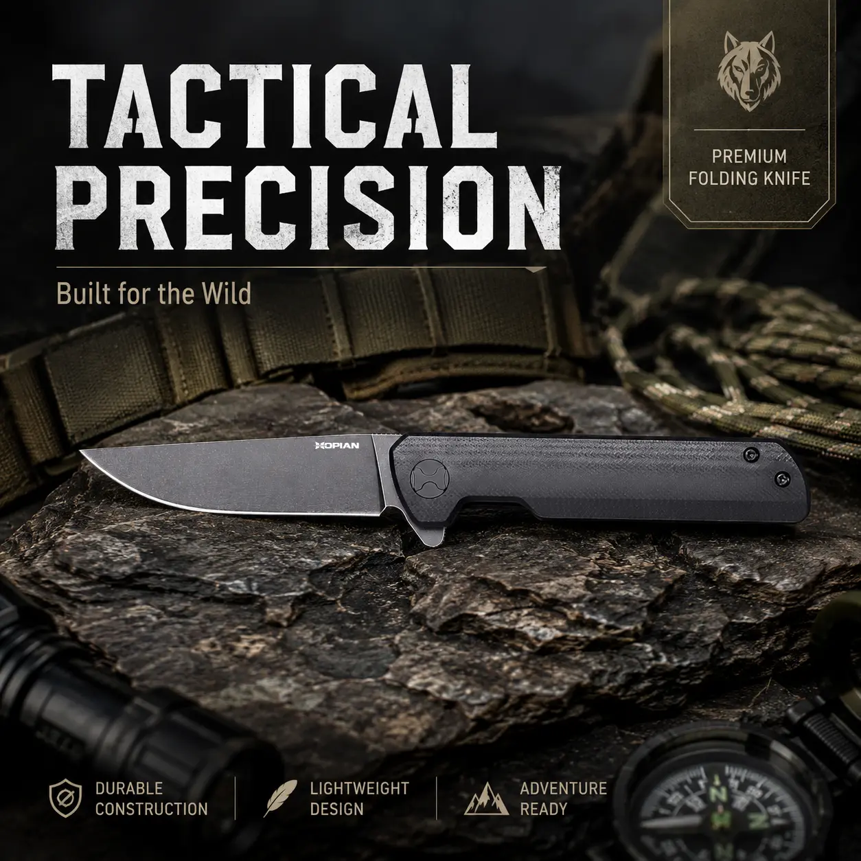 HOPIAN CLAVE Folding Pocket Knife, 3.15" Stonewash D2 Steel Straight Edge Blade, Grid Textured Non Slip G10 Handle, Ambidextrous Liner Lock with Deep Carry Clip for Camping & Backpacking, Whittling, Outdoor Tasks, Ta,Erg,h,Cor,all-purpose,daily,ca,secure,