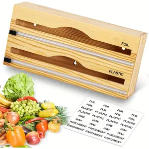 1 count 12 Wooden 2-in-1 Foil and Plastic Wrap Organizer with Cutter and Labels - Space-Saving Kitchen Drawer Storage Solution for Aluminum Foil and Saran Wrap - Easy Access and Dispensing - Decosis Brand