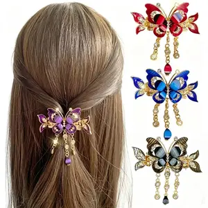 4PCS Butterfly Hair Tassel Clips for Women Girls, Vintage Metal Hairpins Non-Slip Hair Accessories for Party, Wedding, Daily Use