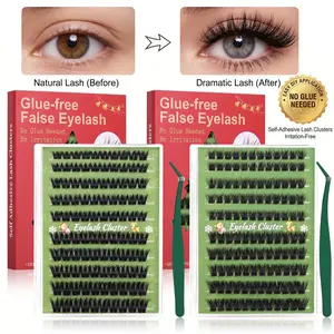 100Pcs-120Pcs Clusters-NoGlue,Individual,Press-On False Eyelashes, MixedLengths,(10,12,14,16mm)30D 40Dindivdual False Evelashes kit, DIY Eyelash Extensions with Tweezers,Beginner-Friendly Easy Application,