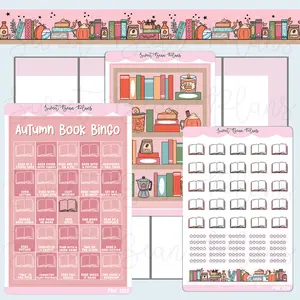 Autumn Book Bingo Journaling Sticker Bundle | Fnc 1232-34