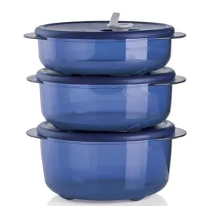Vent 'N Serve Round 3 Piece Set - Microwave Safe Containers with Silicone Vents for Meal Prep & Reheating - Blue, 400mL, 600mL, 800mL - Ideal for Batch Cooking & Portable Use