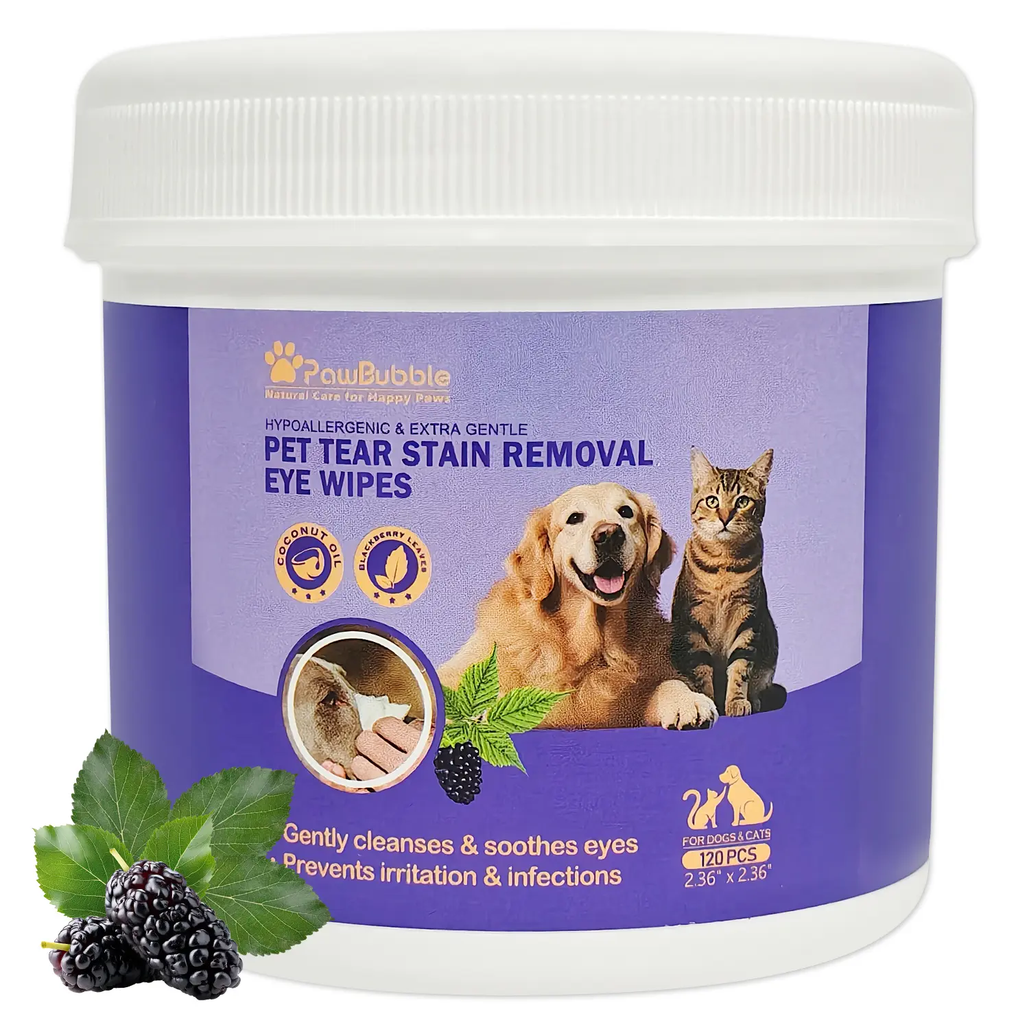 PawBubble Pet Eye Wipes, Coconut Oil Cross-Woven Grooming Supplies for Dogs & Cats, Extra Gentle Tear Stain Remover, Debris Cleaner, Safe for Sensitive Eyes, Mint-Scented, 120 Counts for Daily Use, Puppy Wipes