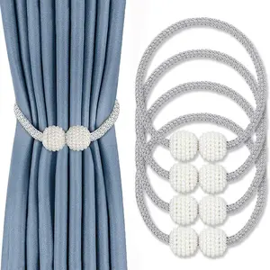Magnetic Curtain Buckle, 4 Counts/set Fall Creative Large Pearl Design Curtain Tieback, Home Organizer for Living Room Bedroom, Bedroom Furniture Decorative Accessories, Trending Home Decor 2024