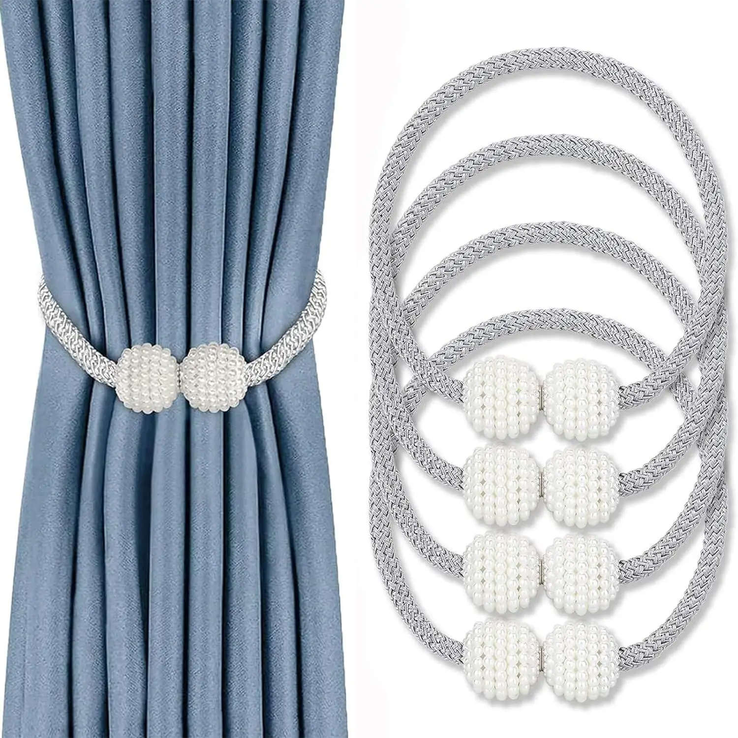 Magnetic Curtain Buckle, 4 Counts/set Fall Creative Large Pearl Design Curtain Tieback, Home Organizer for Living Room Bedroom, Bedroom Furniture Deco