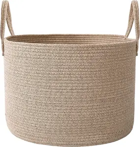 65L Extra Large Blanket Basket for Living Room - Woven Cotton Rope Laundry Hamper with Reinforced Handles - Storage Bin for Pillows, Comforters & Toys - Machine Washable, Oatmeal
