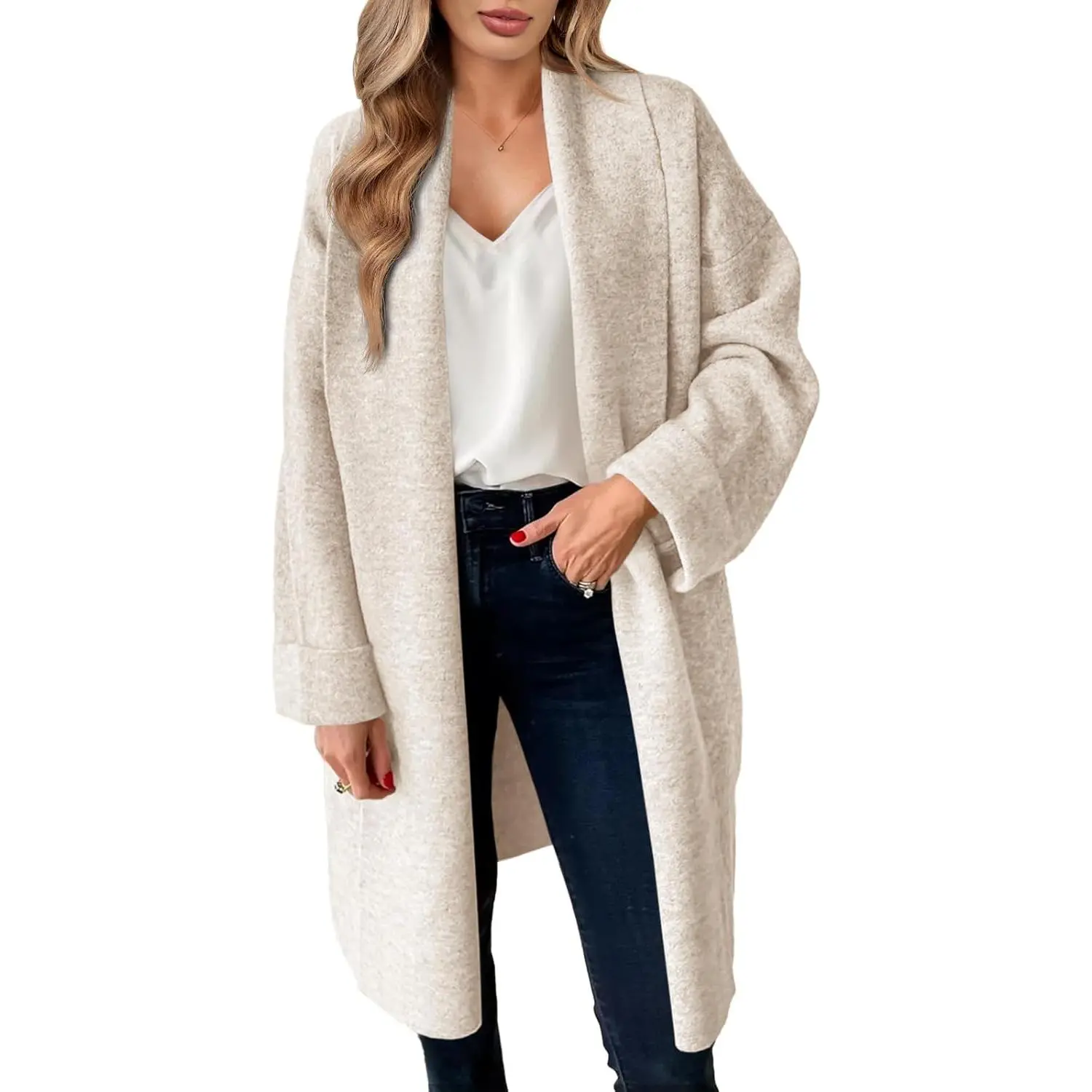 Goranbon Women's Thick, Comfy, Cute Knitwear Long Cardigan - Chunky Open Front, Oversized Slouchy, Fall Trendy Coatigan Jacket for a Great Fit