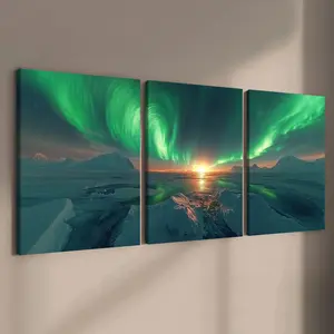 3 Counts Wooden Framed Canvas, Stunning Arctic Aurora Sunset Landscape Images, Exquisite Poster, Perfect Living Room Decoration, Modern Art, Fashion Family Poster, Wall Art Decoration, Waterproof Art, Modern Home Decoration