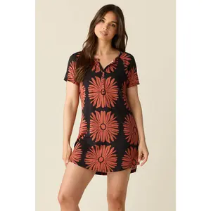 Nikki Summer Jersey Henley Dress in Desert Bloom