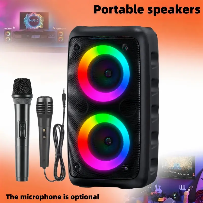 Multifunctional Portable Bluetooth Wireless Karaoke PA Speaker Radio - Party Sound Box with LED Party Glow, Polypropylene Drivers, Surround Sound, TF Card/USB/AUX Input, TWS Pair Mode, 1 Wired Mic or 1 Wired+1 Wireless Mic
