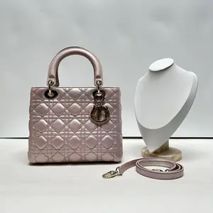 Pre-owned DIOR Lambskin Shoulder Bags Lady Medium Iridescent Pink with Gold Hardware Cannage Quilted