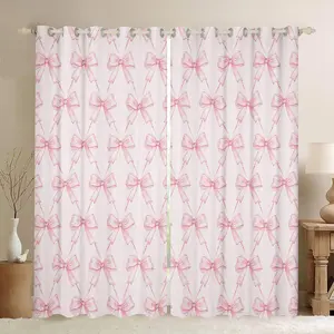 Bow Curtains,(2 Panels) Pink Girls Bow 30%-50% Darkening Blackout Curtain,Boys Girls Cute Bowknot Blackout Curtains,Kawaii Window Treatments Bedroom