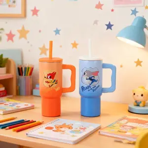 Disney Zootopia 2 Tumbler with Handle & Straw – 24OZ Insulated Stainless Steel Cup, Water Bottle ,Leak-Proof & Cute Design for Home, Office, and Travel,Kid Gifts,Gifts for Kids,Gift for Adult Teen,Christmas Gift(1pc)