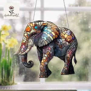 Elephant Acrylic Window Hanging, Elephant Lovers Gift, Faux Stained Glass Decor, Elephant Lovers Gift, Housewarming gift, Nature Animal