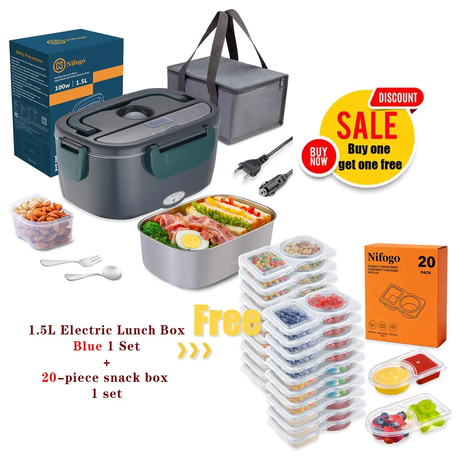 1.5L/Blue/ABY+20Pcs Snack box