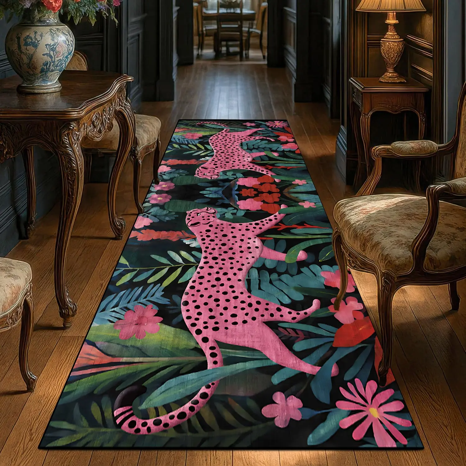 Vintage Leopard Print Carpet Rug, Floral Area Rug, Soft Comfortable Mat for Living Room Bedroom Kitchen, Home Decor Indoor Floor Covering, Bedroom Rugs