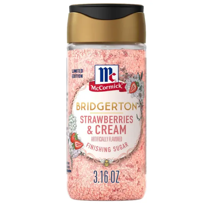 McCormick Bridgerton Finishing Sugar, Strawberries & Cream, Limited Edition, Sweet Strawberry Flavor Infusion, For Desserts, Cocktails, Breakfasts, and More, 3.16 oz