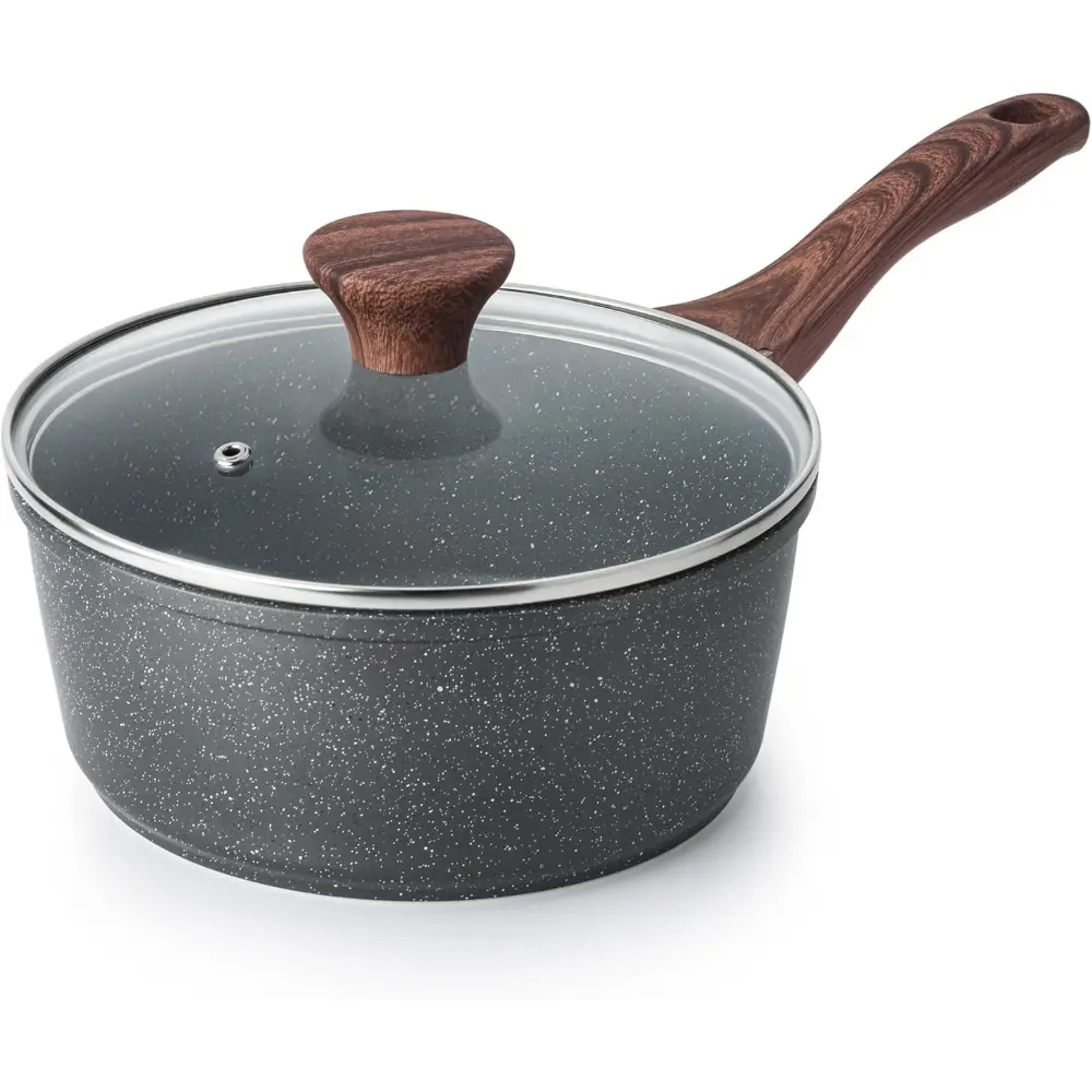 Nonstick Saucepan with Lid, 1.5 Quarts Small Pot with Granite Coating, Stay-cool Handle, Multipurpose Handy Sauce Pot Small Kitchen Cooking Pot, Induction Compatible, PFOA Free
