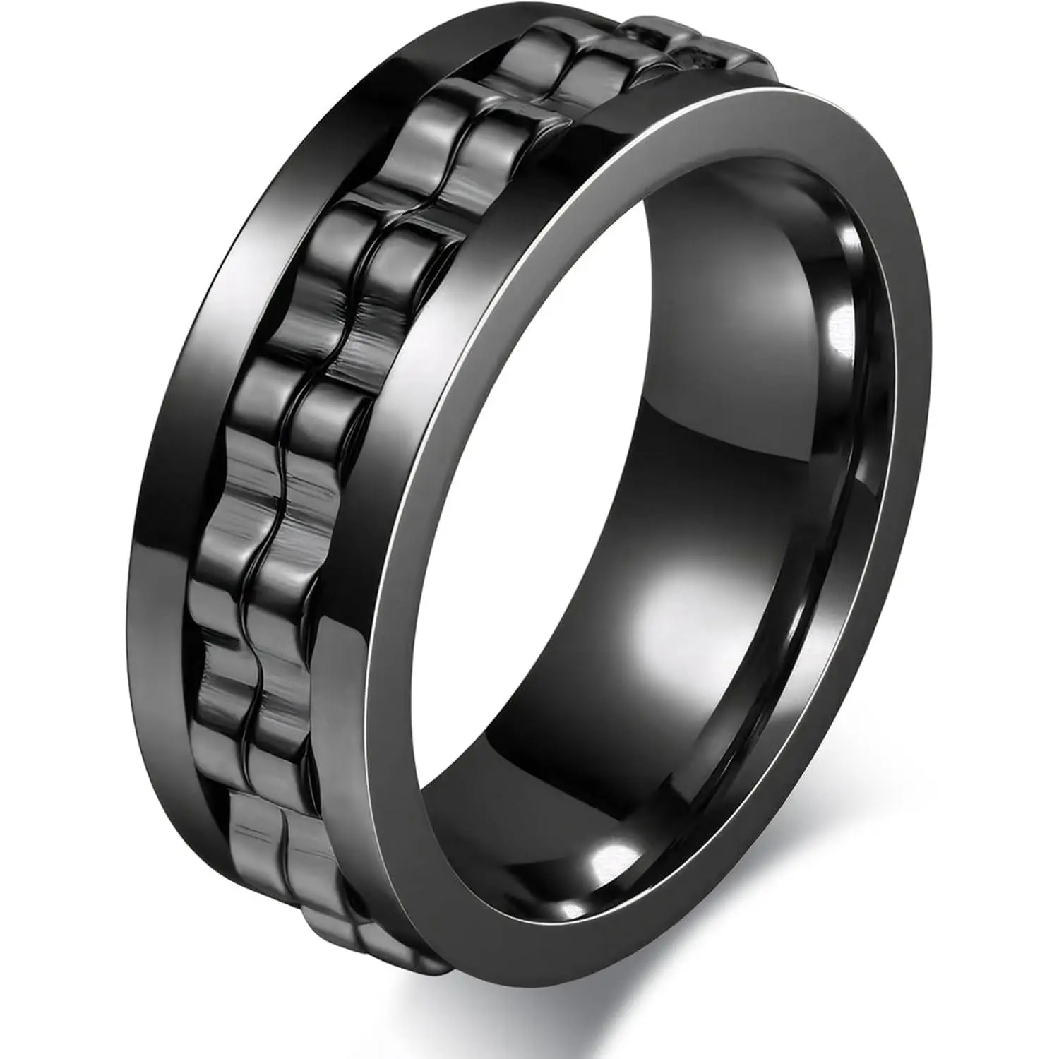 Men's Gear Fidget  Spinner Rings Wedding Bands for Men Women 8MM Titanium Two Gear    Spin Ring High Polish Wedding Engagement Band Comfort Fit   Size 6-13