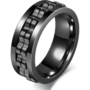 Men's Gear Fidget  Spinner Rings Wedding Bands for Men Women 8MM Titanium Two Gear    Spin Ring High Polish Wedding Engagement Band Comfort Fit   Size 6-13