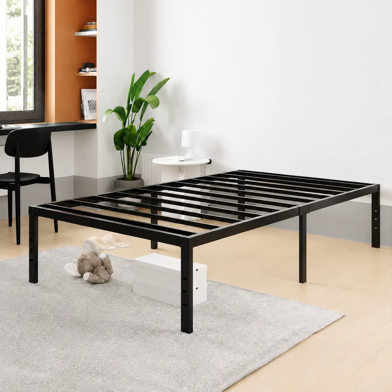 18 Inch Metal Platform Bed Frame, Heavy Duty Mattress Foundation with Reinforced Steel Slats, Noise Free Black Bed Frame, No Box Spring Needed, Easy Assembly, Strong Steel Support for Bedroom, Under Bed Storage