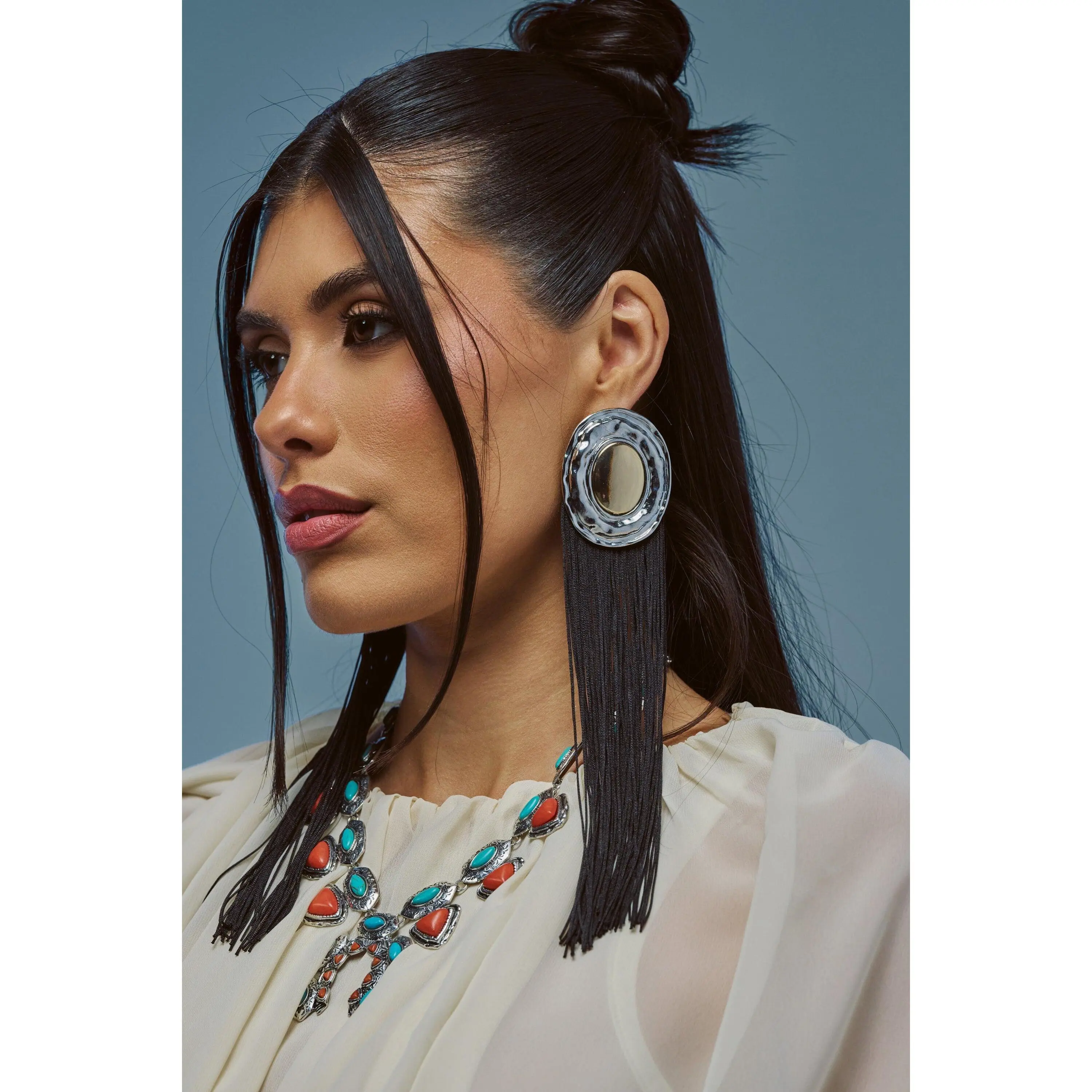 TASSEL DIVA STATEMENT EARRINGS IN BLACK