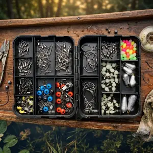 Portable 177-Piece Fishing Tackle Kit with Sinkers Swivels Luminous Beads Hooks Line Rolling Barrel Swivels Lead Weights for Freshwater Saltwater Lightweight Terminal Gear Fishing Tackle Organizer Fishing Tackle Box