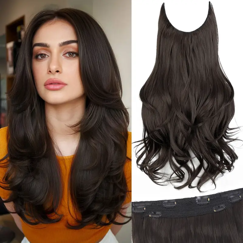 Women's 20-Inch Long Layered Clip Hair Extensions - Synthetic Fiber Hairpiece with Invisible Wire, Breathable Double Weft, 6 Secure Clips, Lighter & Fluffier Feel, Increase Volume, Natural Look, Medium Brown