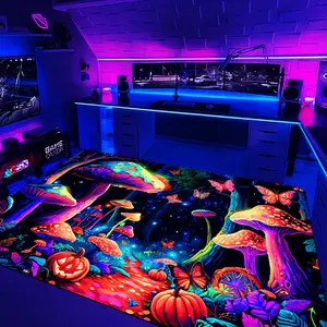 Mushroom Forest Pattern Flannel Carpet, 1 Count Fluorescence Soft Area Rug, Office Chair Cushion, Anti-fatigue Floor Carpet for Home Entrance Kitchen Living Room