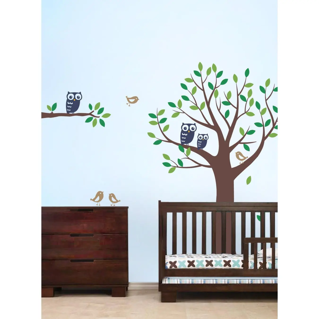 SIMPLE SHAPES Nursery Wall Decorative Stickers Set, Tree Decal with Owls and Birds for Home Decor